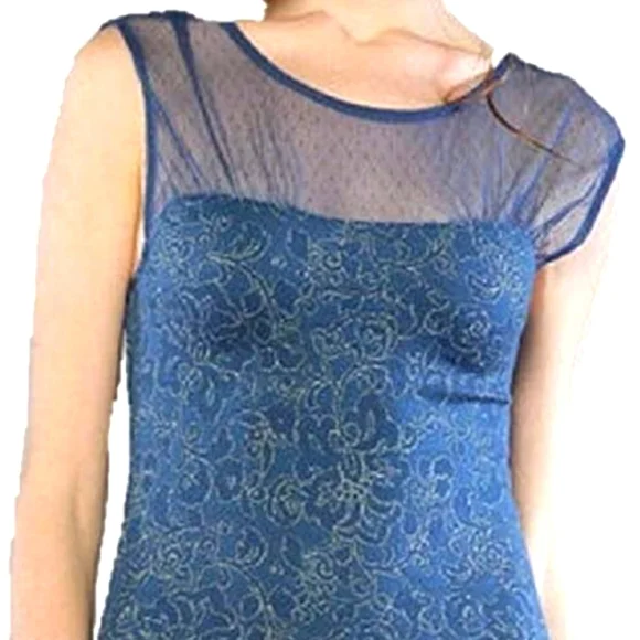 Free People Starlight Bodycon Mesh Mini Teal Gold Dress Size XS - Picture 2 of 10